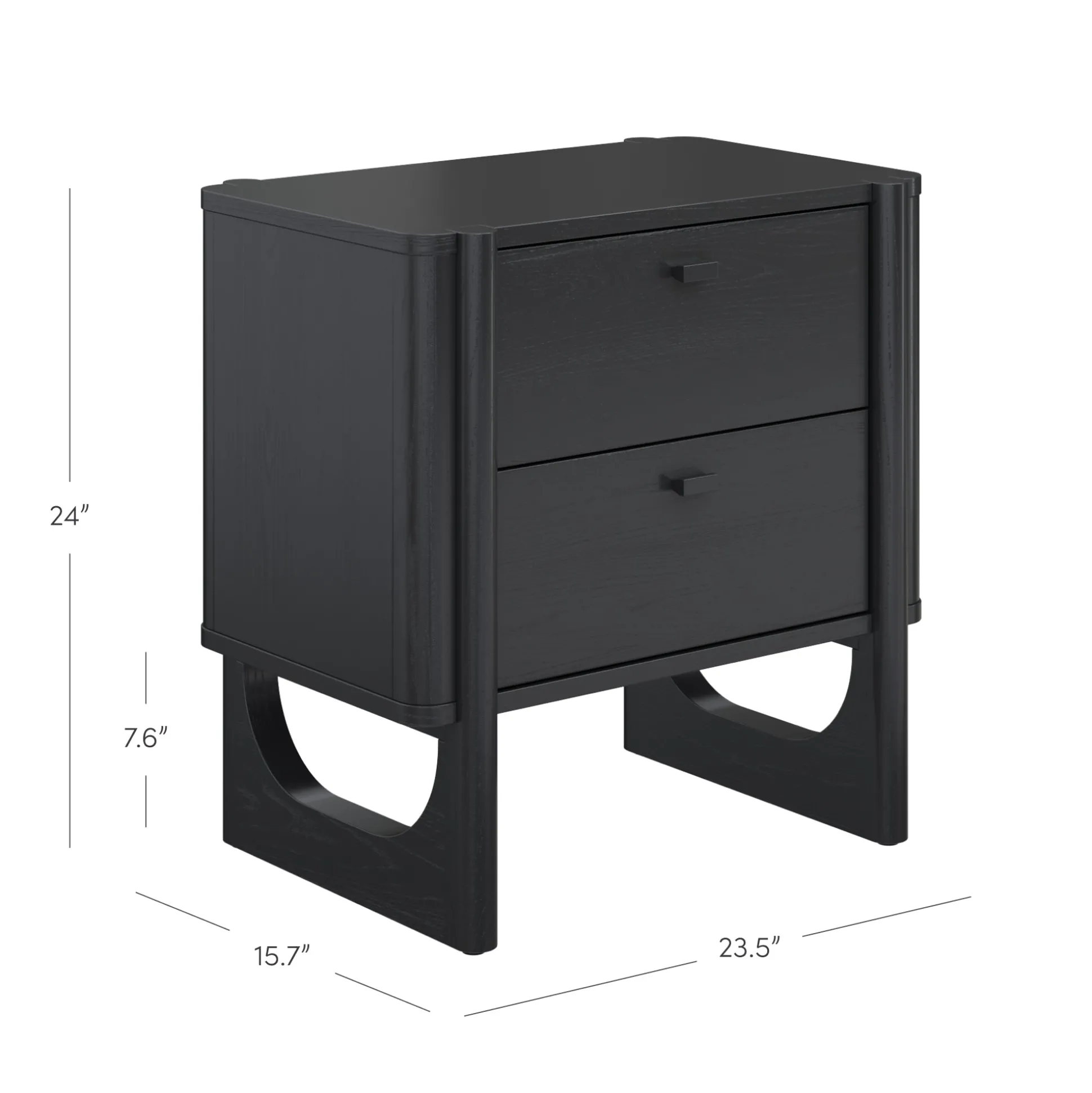Mid Century Modern 2-Drawer Solid Wood Nightstand Black