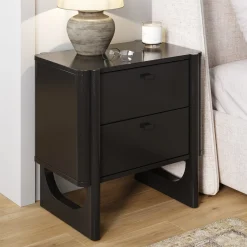 Mid Century Modern 2-Drawer Solid Wood Nightstand Black