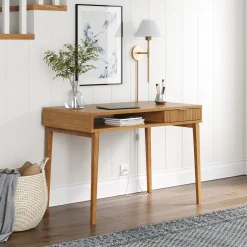 Mid-Century Modern Fluted Desk with Drawer