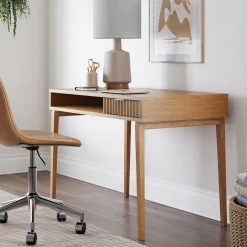 Mid-Century Modern Fluted Desk with Drawer