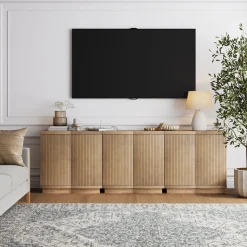 Mid-Century Modern Fluted TV Console Light Brown (for TVs up to 75