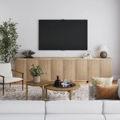 Mid-Century Modern Large Fluted Credenza Light Brown (Set of 4)