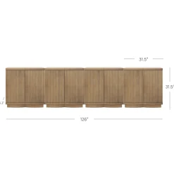 Mid-Century Modern Large Fluted Credenza Light Brown (Set of 4)