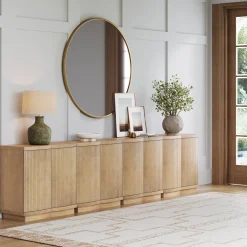 Mid-Century Modern Large Fluted Credenza Light Brown (Set of 4)