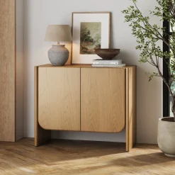 Mid Century Modern Rounded Wood Accent Cabinet Raw Oak