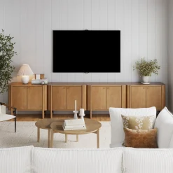 Mid-Century Modern Solid Wood Kitchen Credenza Light Brown (Set of 4)