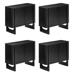 Mid-Century Modern Solid Wood Large Kitchen Credenza Black (Set of 4)