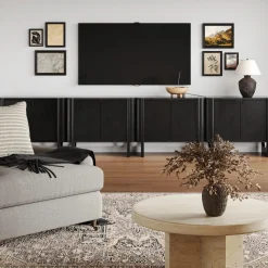 Mid-Century Modern Solid Wood Large Kitchen Credenza Black (Set of 4)