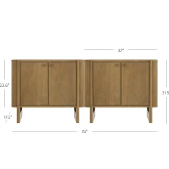 Mid-Century Modern Solid Wood Accent Cabinet Credenza Light Brown (Set of 2)