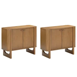 Mid-Century Modern Solid Wood Accent Cabinet Credenza Light Brown (Set of 2)