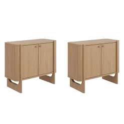Mid-Century Modern Solid Wood Accent Cabinet Credenza Raw Oak (Set of 2)