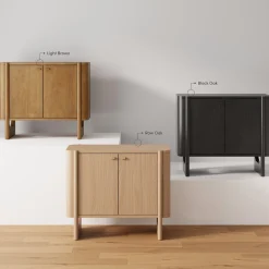 Mid-Century Modern Solid Wood Accent Cabinet Credenza Raw Oak (Set of 2)