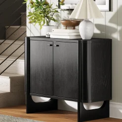 Mid-Century Modern Solid Wood Accent Cabinet Black