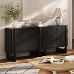 Mid-Century Modern Solid Wood Accent Cabinet Black