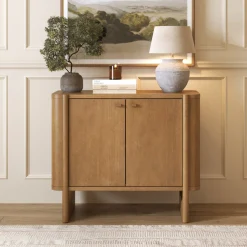 Mid-Century Modern Solid Wood Accent Cabinet Light Brown