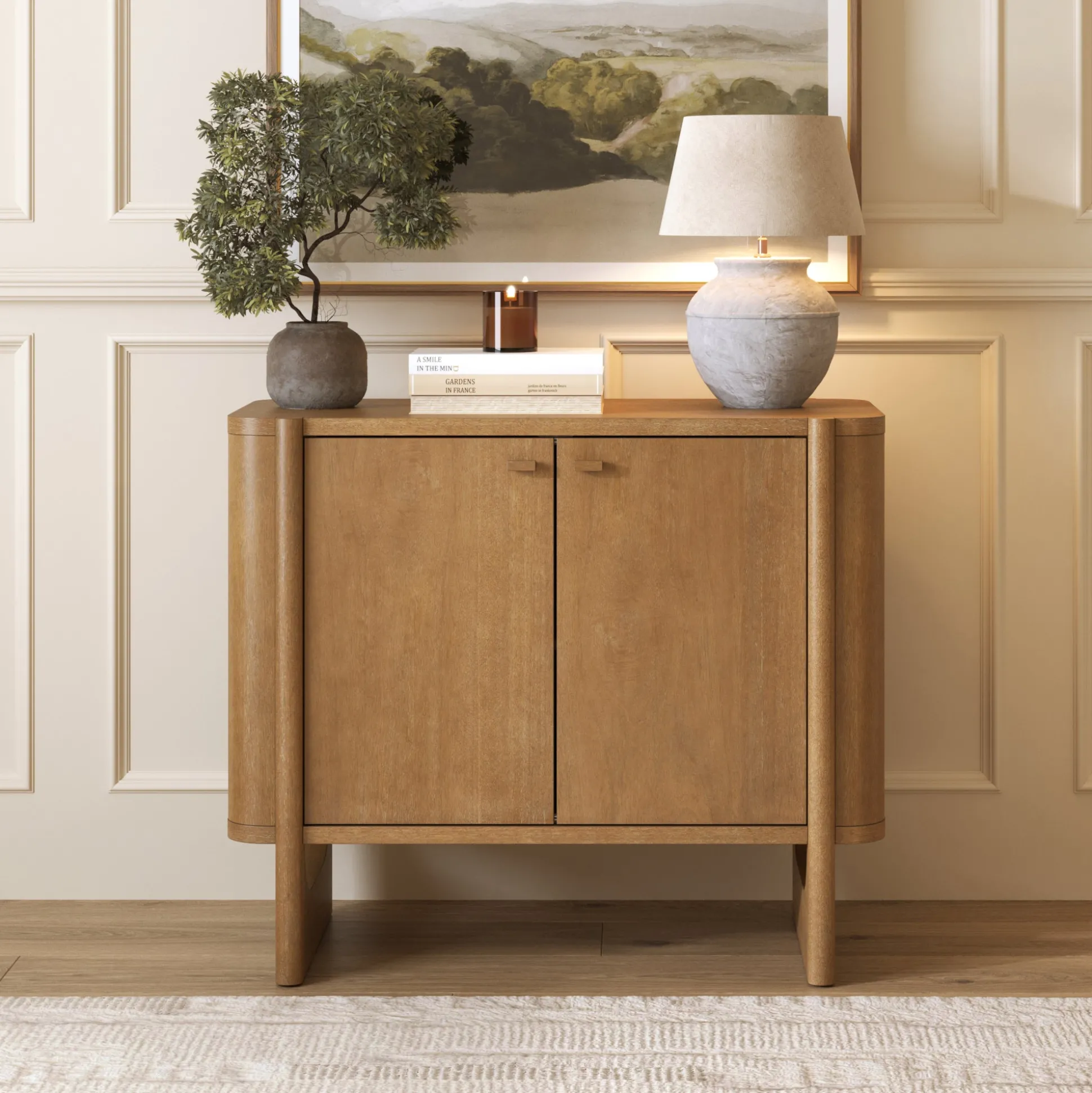 Mid-Century Modern Solid Wood Accent Cabinet Light Brown
