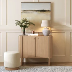 Mid-Century Modern Solid Wood Accent Cabinet Raw Oak