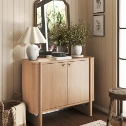 Mid-Century Modern Solid Wood Accent Cabinet Raw Oak