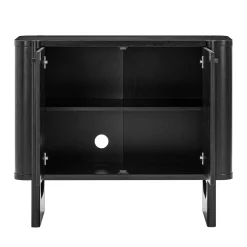 Mid-Century Modern Solid Wood Accent Cabinet Credenza Black (Set of 3)