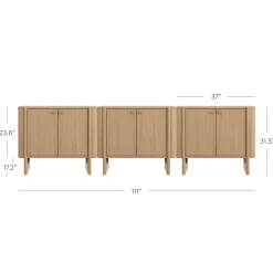 Mid-Century Modern Solid Wood Accent Cabinet Credenza Raw Oak (Set of 3)