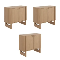 Mid-Century Modern Solid Wood Accent Cabinet Credenza Raw Oak (Set of 3)