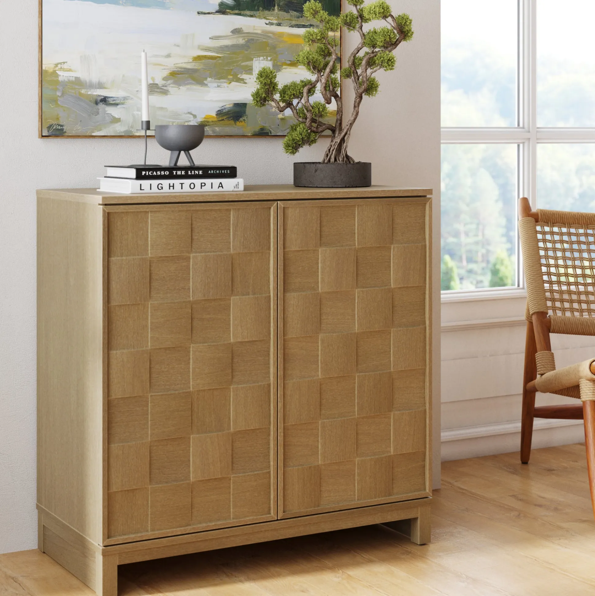 Mid Century Modern Storage Bar Cabinet with Doors