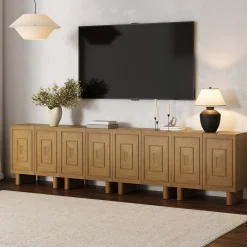 Mid Century Modern TV Console with Storage for TVs up to 100" Light Brown