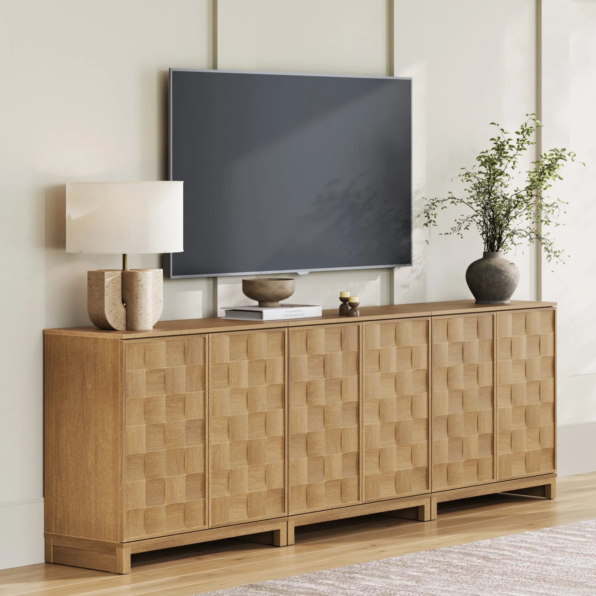 Mid Century Modern TV Stand Console with Doors for TVs up to 75"