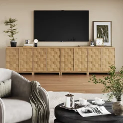 Mid Century Modern TV Stand Console with Doors for TVs up to 100