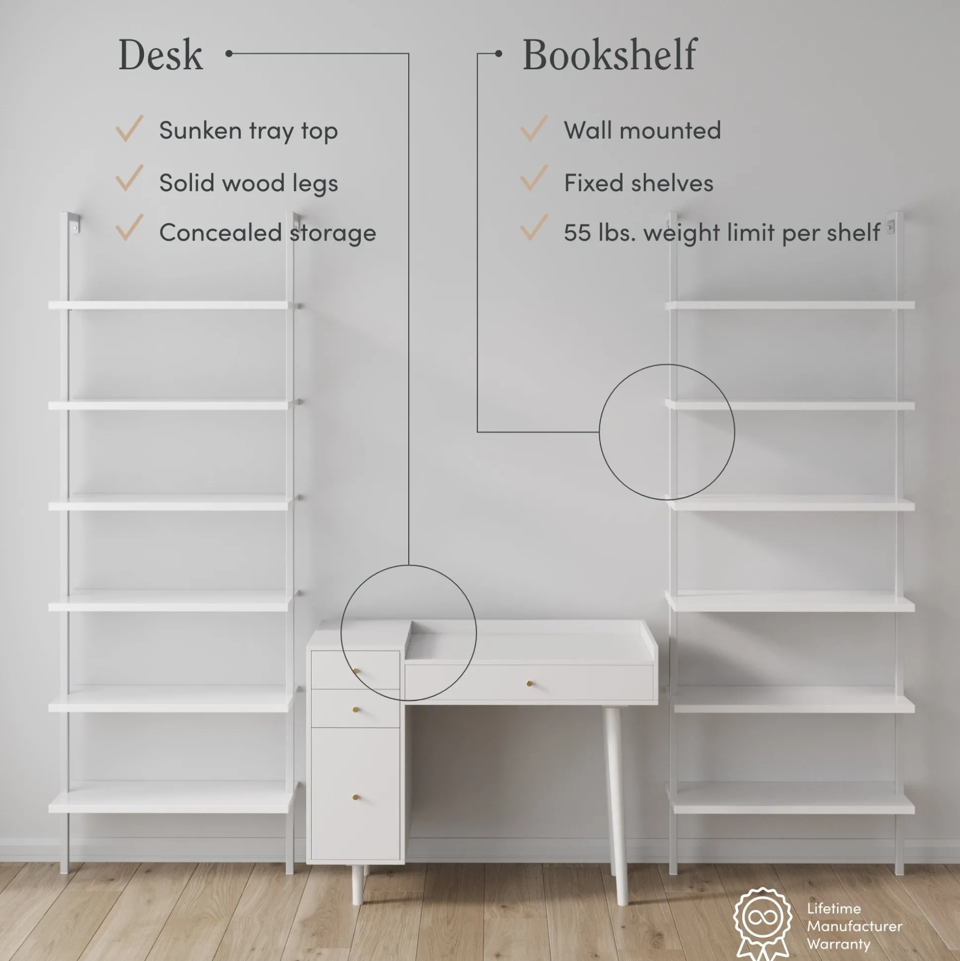 Mid-Century Modern White Wall Desk