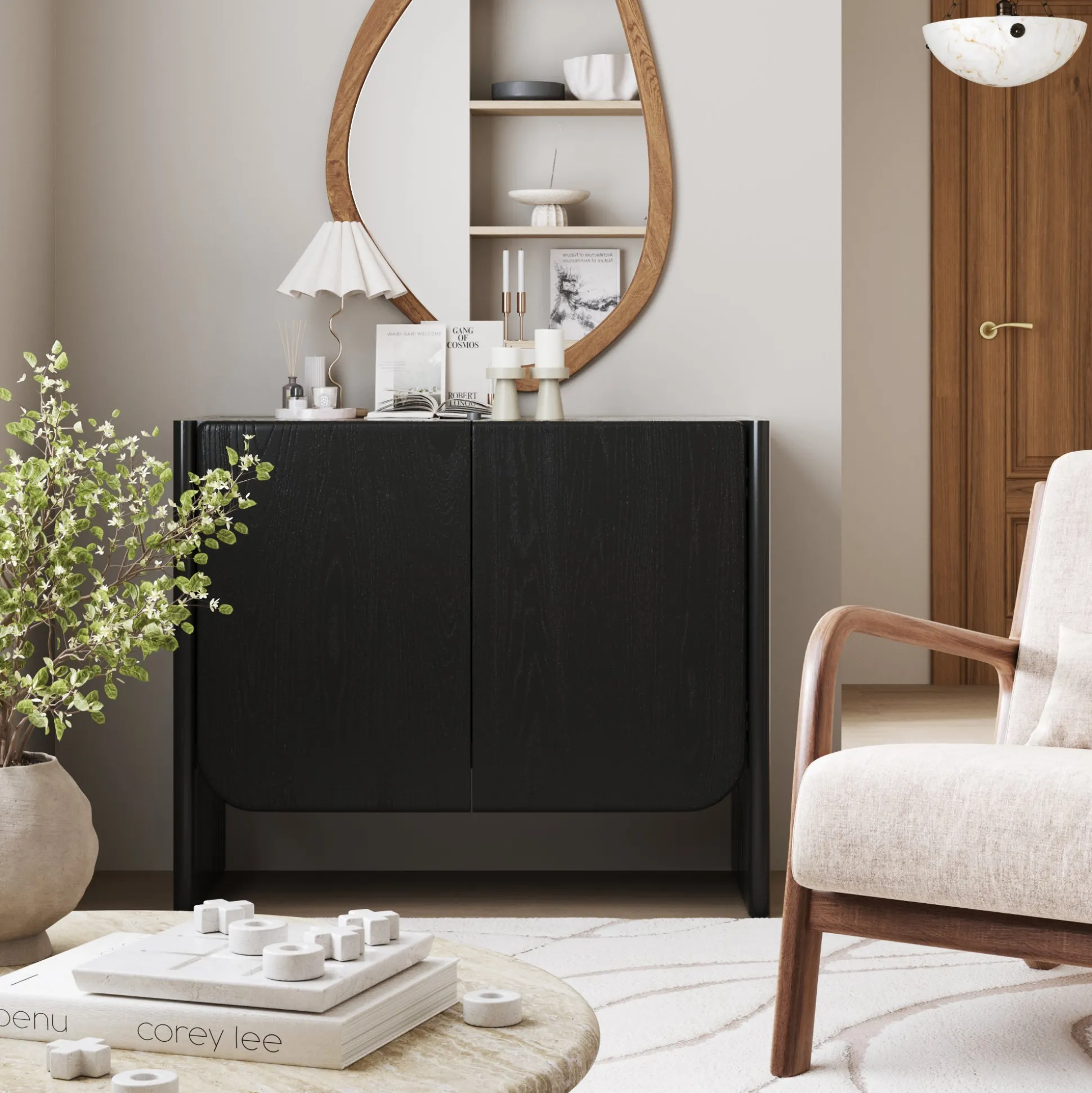 Mid Century Modern Wood Cabinet Black Oak