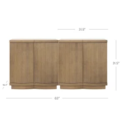 Mid-Century Modern Wood Fluted Cabinet Credenza Light Brown (Set of 2)
