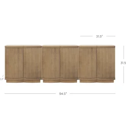 Mid-Century Modern Wood Fluted Cabinet Credenza Light Brown (Set of 3)