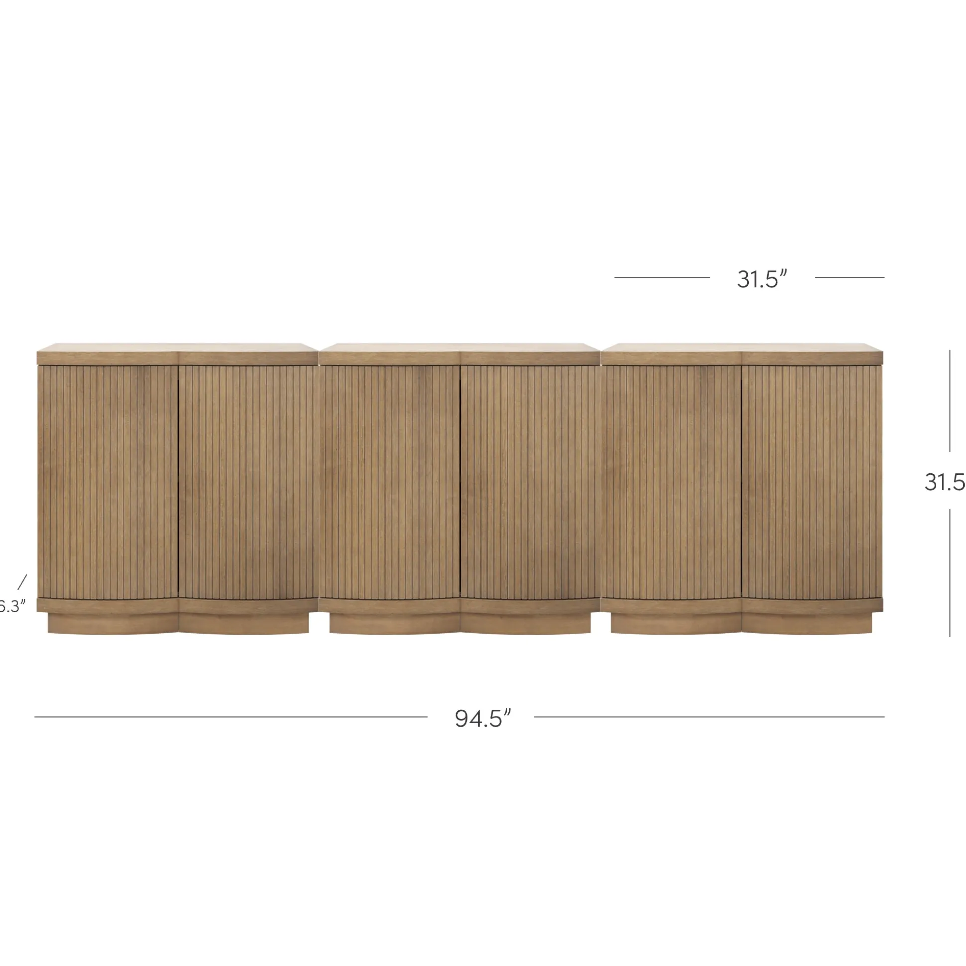 Mid-Century Modern Wood Fluted Cabinet Credenza Light Brown (Set of 3)
