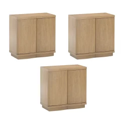 Mid-Century Modern Wood Fluted Cabinet Credenza Light Brown (Set of 3)