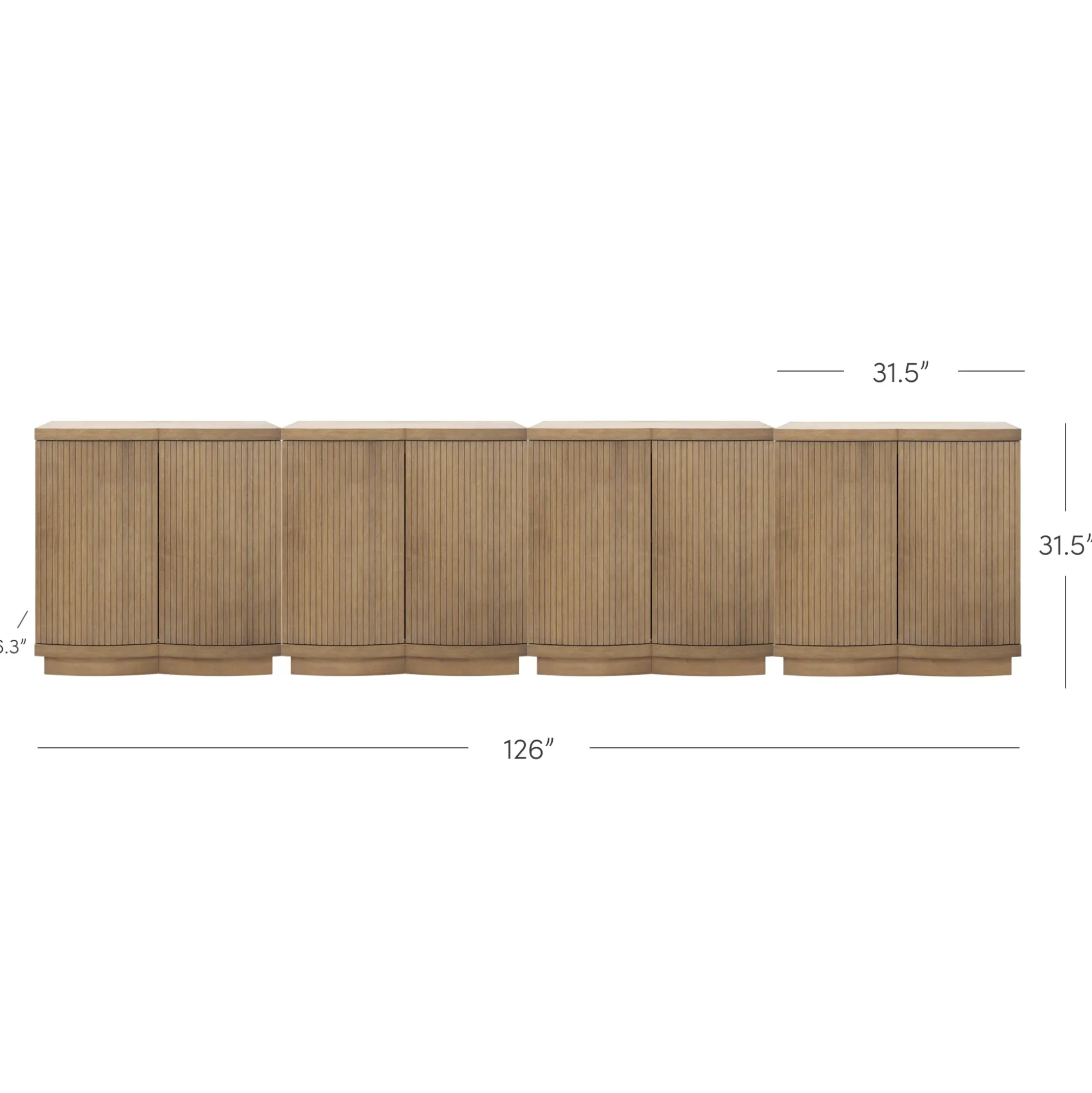 Mid-Century Modern Wood Fluted Large TV Console for TVs up to 100" Light Brown