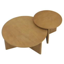 Mid-Century Modern Wood Nesting Coffee Table Set Light Brown