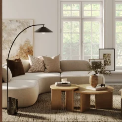 Mid-Century Modern Wood Nesting Coffee Table Set Light Brown