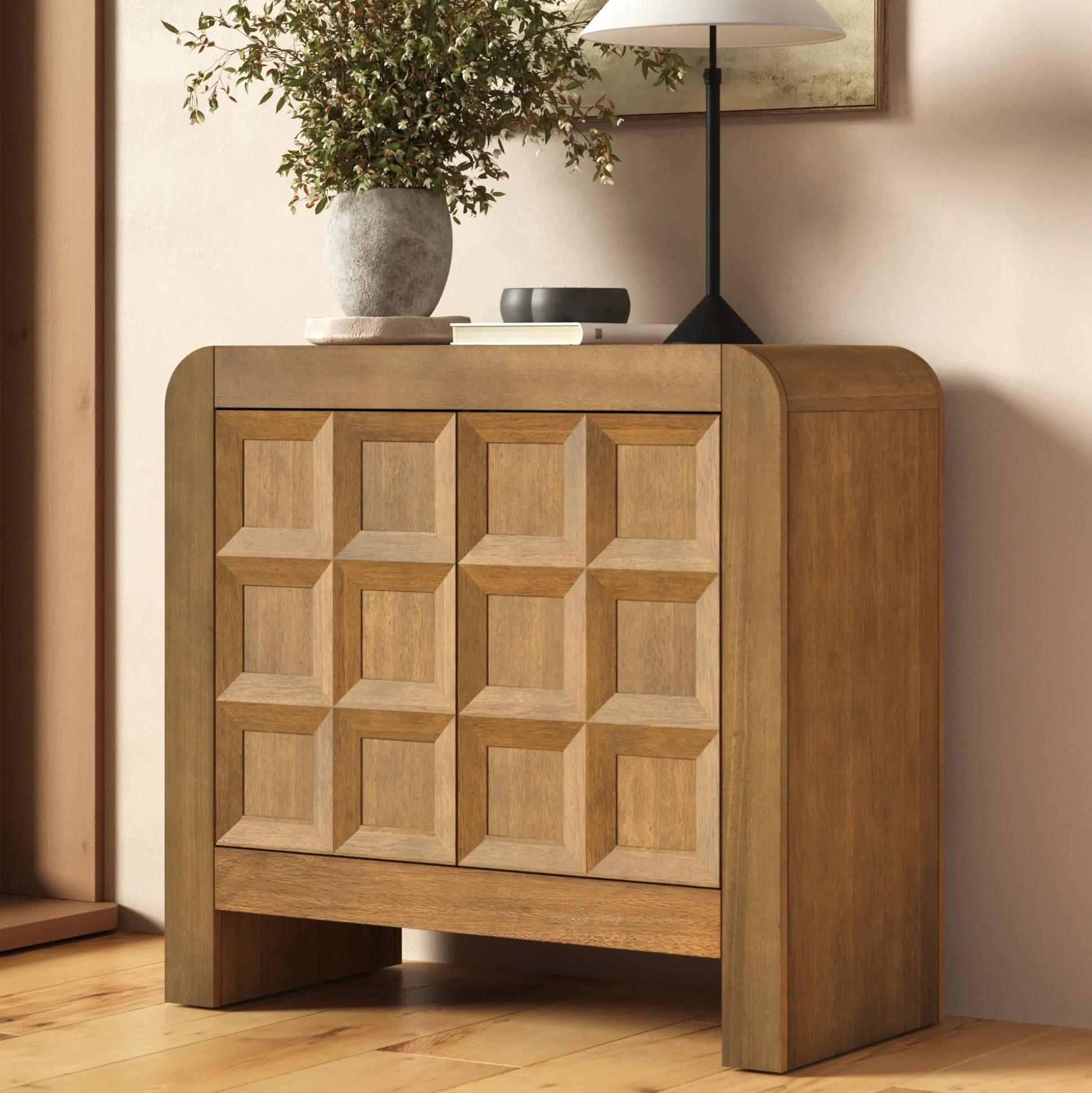 Mid Century Modern Wood Storage Cabinet Light Brown