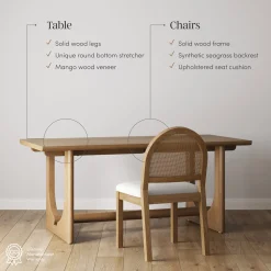 Mid-Century Rattan Boucle Dining Table Set (6 Chairs)
