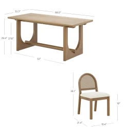 Mid-Century Rattan Boucle Dining Table Set (4 Chairs)