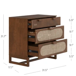 Mid-Century Rattan 3-Drawer Dressers Dark Acacia (Set of 2)