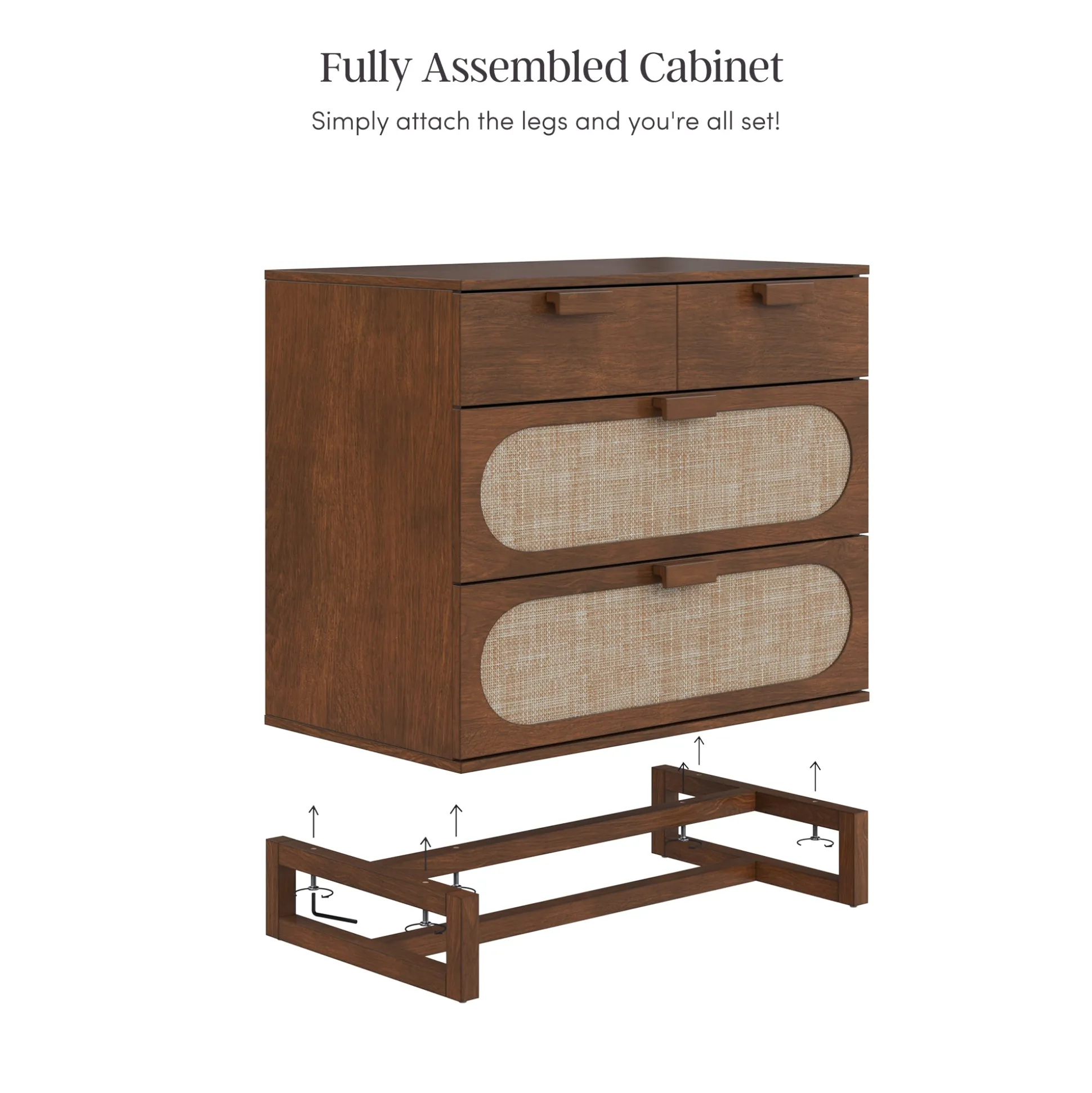 Mid-Century Rattan 3-Drawer Dressers Dark Acacia (Set of 2)