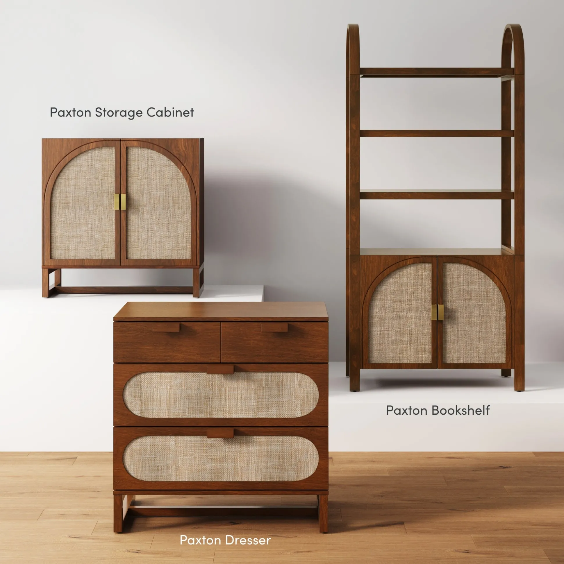 Mid-Century Rattan 3-Drawer Dressers Dark Acacia (Set of 2)