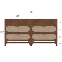 Mid-Century Rattan 3-Drawer Dressers Dark Acacia (Set of 2)