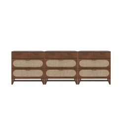 Mid-Century Rattan 3-Drawer Dressers Dark Acacia (Set of 3)