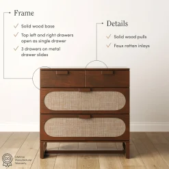 Mid-Century Rattan 3-Drawer Dresser Dark Acacia