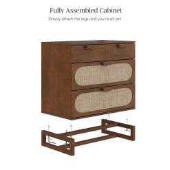Mid-Century Rattan 3-Drawer Dresser Dark Acacia