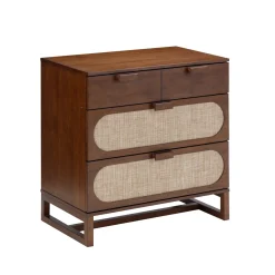 Mid-Century Rattan 3-Drawer Dresser Dark Acacia