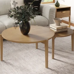 Mid-Century Round Nesting Coffee Table Set Light Brown